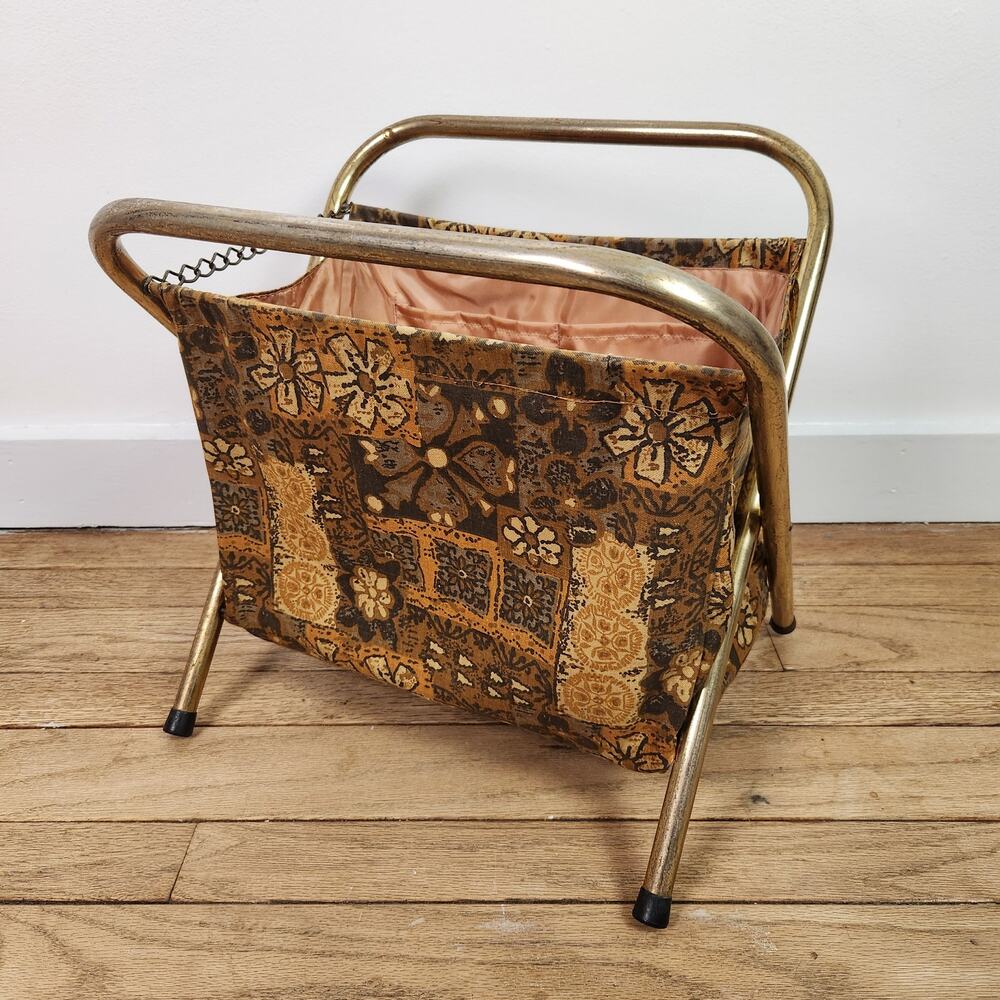 70s Bark Cloth Folding Knitting Bag by Knitility